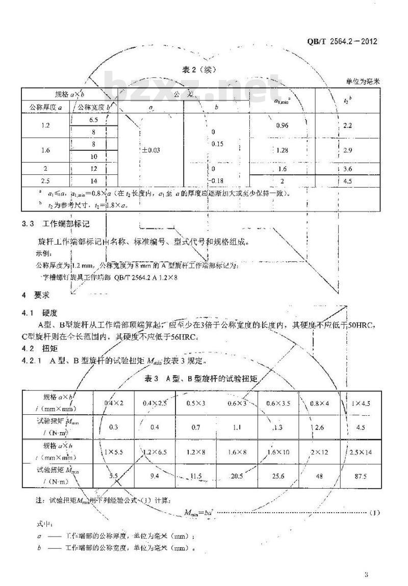 QB/T 2564.2-2012 螺钉旋具 一字槽螺钉旋具旋杆
