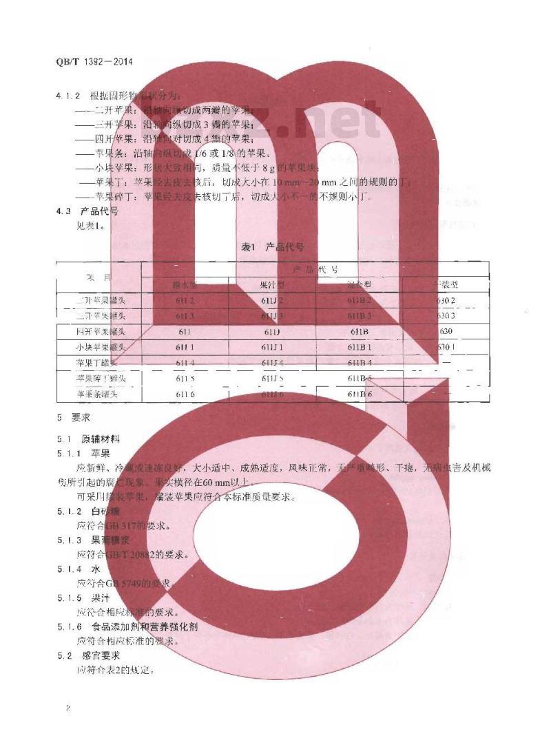 QB/T 1392-2014 苹果罐头