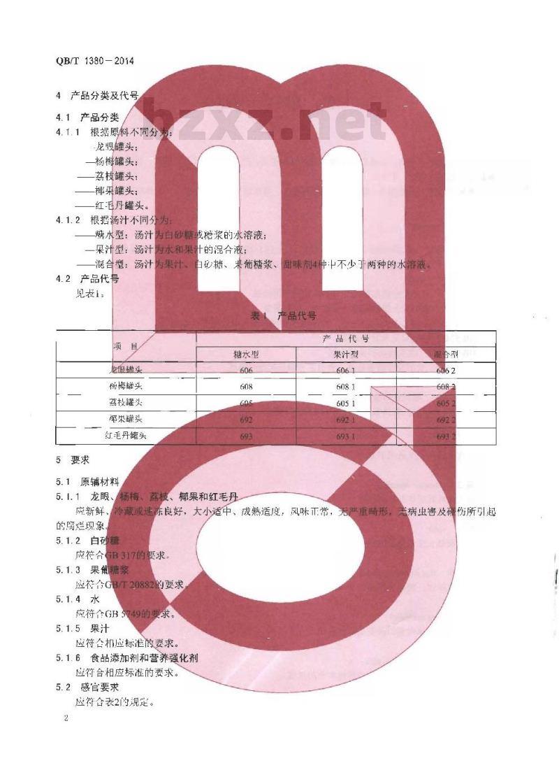 QB/T 1380-2014 热带、亚热带水果罐头