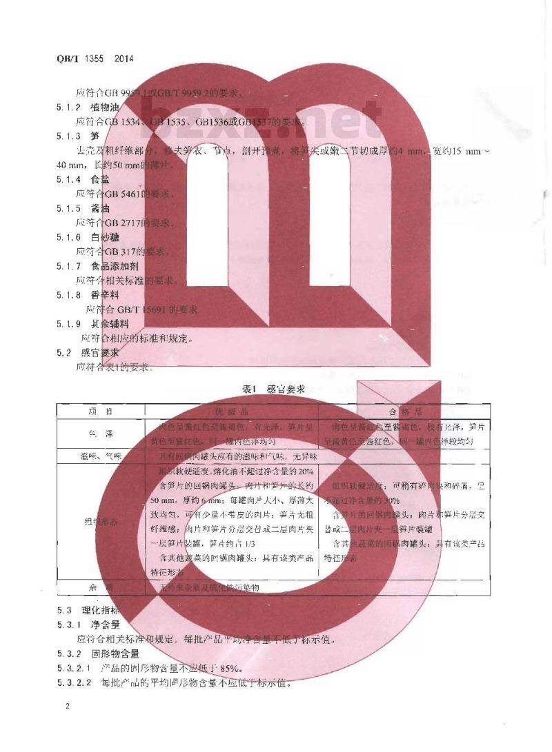 QB/T 1355-2014 回锅肉罐头