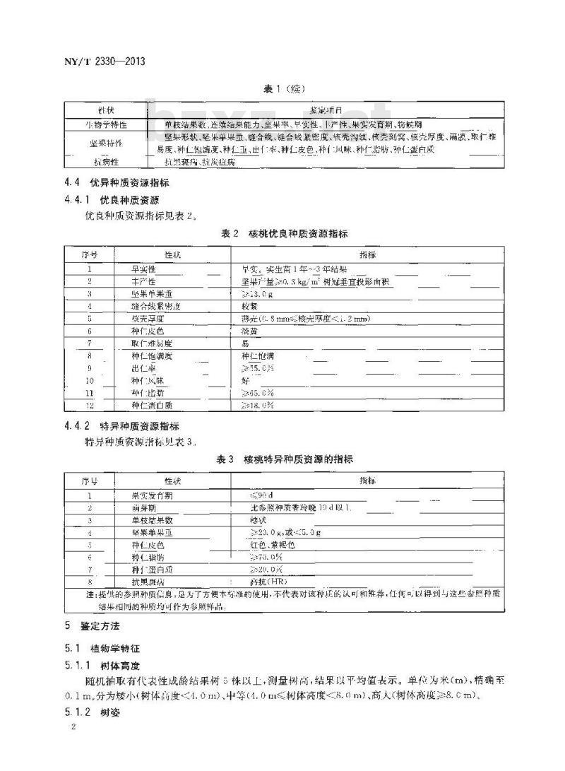 NY/T 2330-2013 农作物种质资源鉴定评价技术规范  核桃