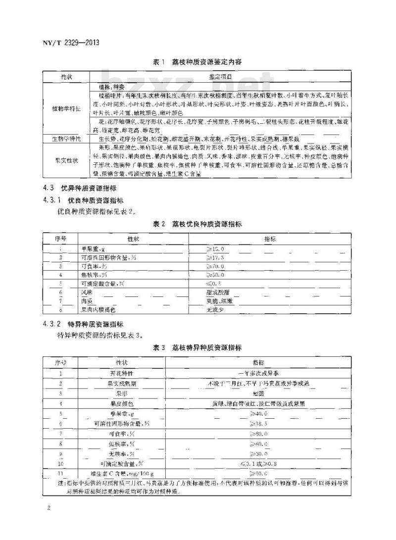 NY/T 2329-2013 农作物种质资源鉴定评价技术规范 荔枝