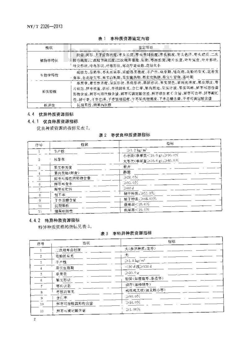 NY/T 2326-2013 农作物种质资源鉴定评价技术规范 枣