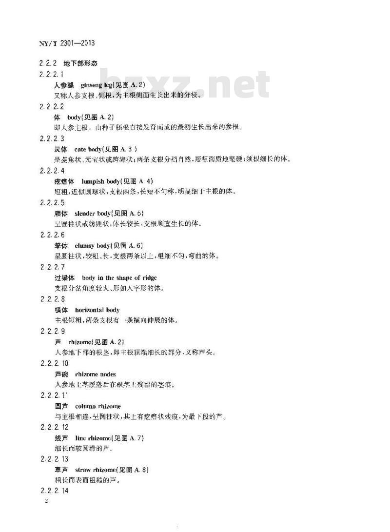 NY/T 2301-2013 参业 名词术语