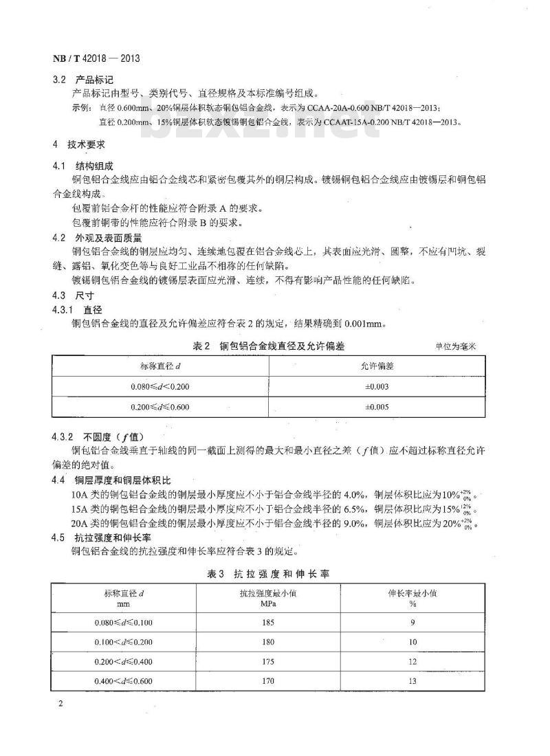 NB/T 42018-2013 屏蔽用铜包铝合金线