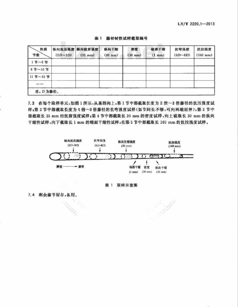 LY/T 2220.1-2013 棕榈藤材材性试样采集与制备方法 第1部分物理力学性质