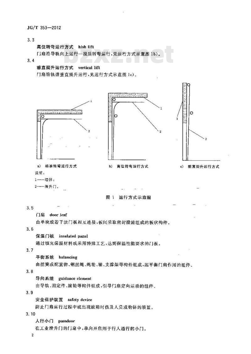 JG/T 353-2012 工业滑升门