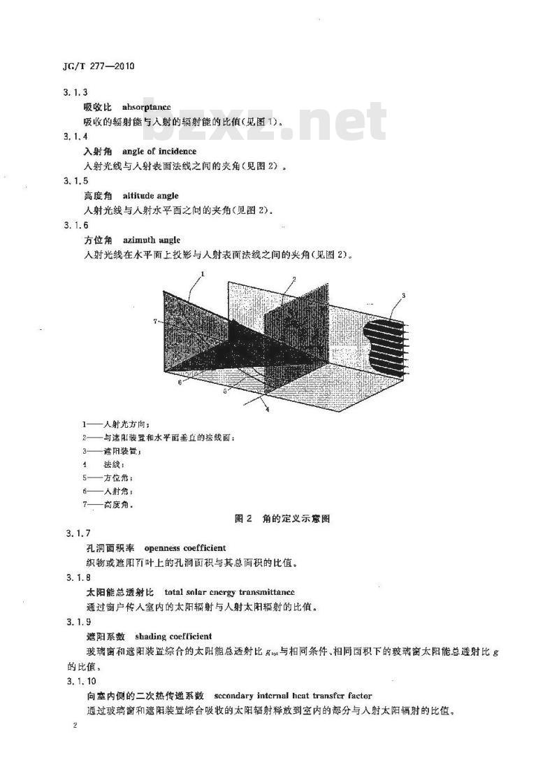 JG/T 277-2010 建筑遮阳热舒适、视觉舒适性能与分级