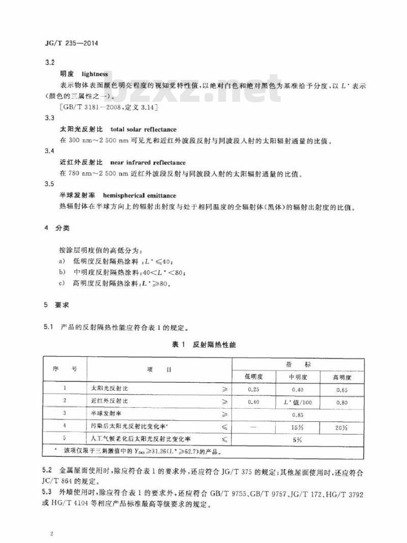 JG/T 235-2014 建筑反射隔热涂料