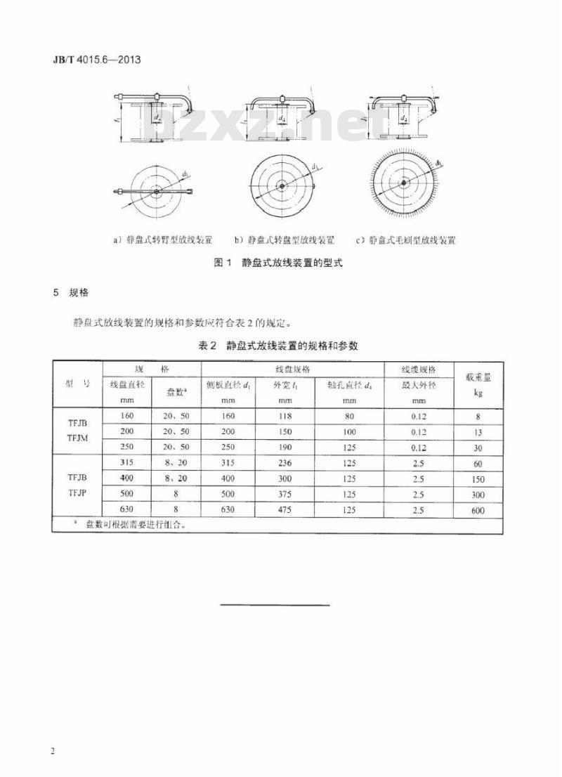 JB/T 4015.6-2013 电缆设备通用部件 收放线装置 第6部分：静盘放线装置