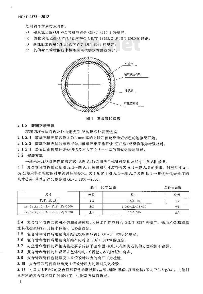 HG/T 4373-2012 化工用塑料衬里复合管和管件