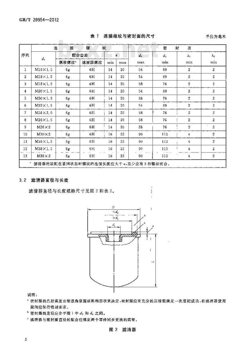 GB/T 28954-2012 汽车发动机 旋装式机油滤清器 连接尺寸