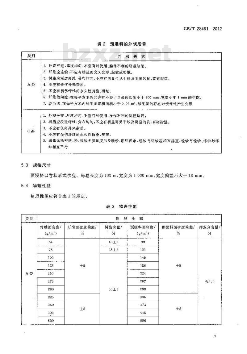 GB/T 28461-2012 碳纤维预浸料