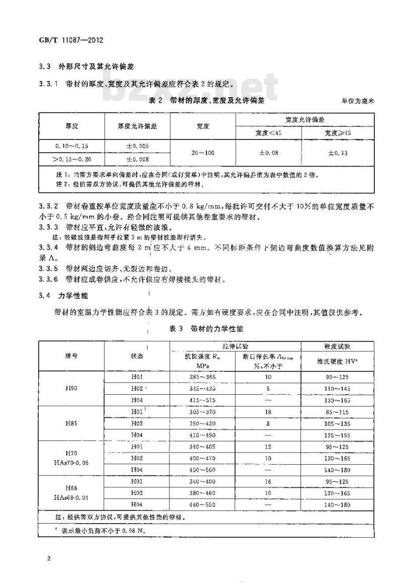GB/T 11087-2012 散热器冷却管专用黄铜带