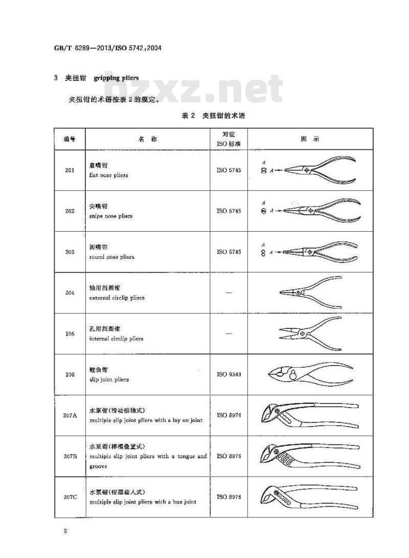 GB/T 6289-2013 夹扭钳和剪切钳 术语