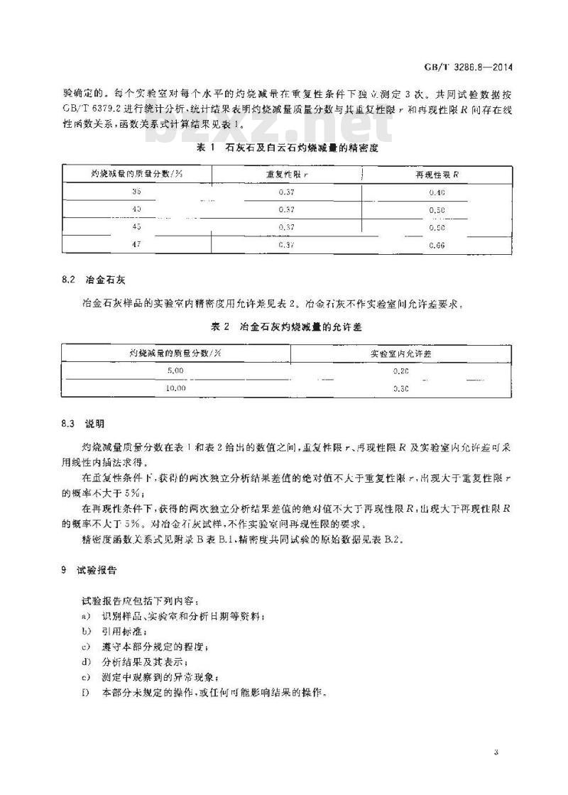 GB/T 3286.8-2014 石灰石及白云石化学分析方法 第8部分 灼烧减量的测定 重量法