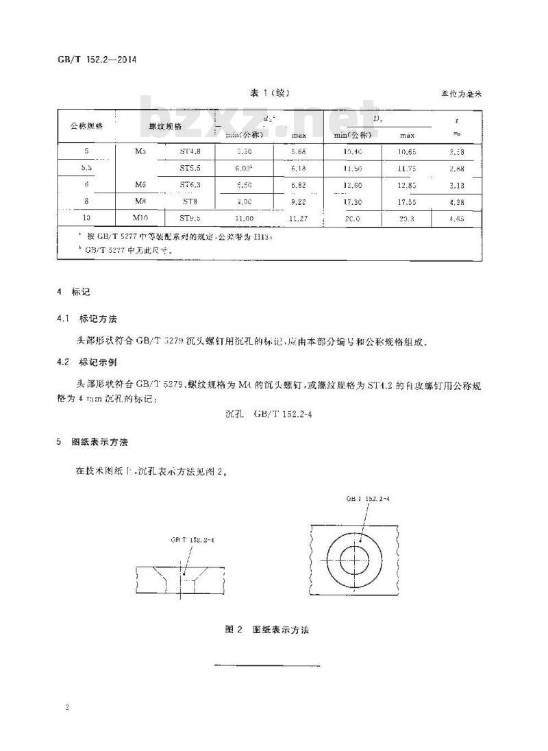 GB/T 152.2-2014 紧固件 沉头螺钉用沉孔