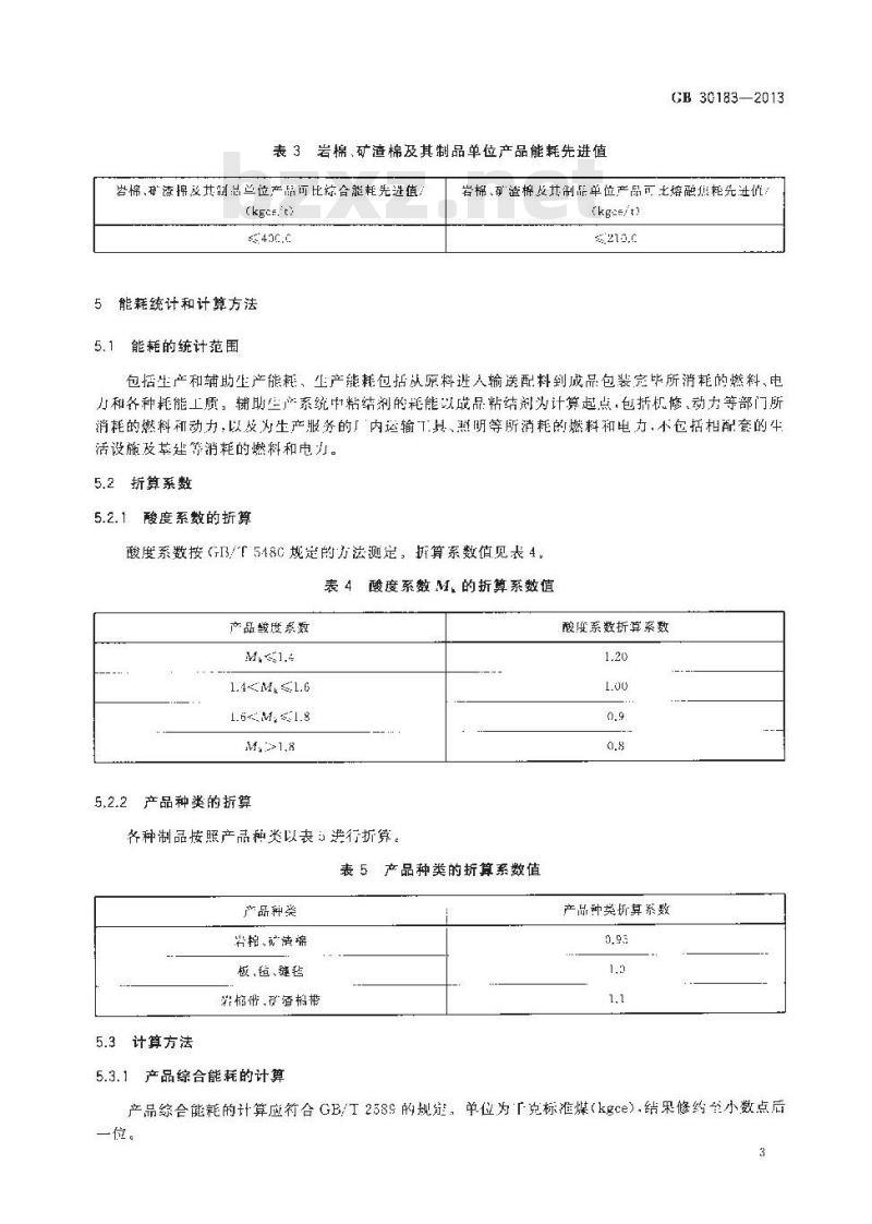 GB 30183-2013 岩棉、矿渣棉及其制品单位产品能源消耗限额