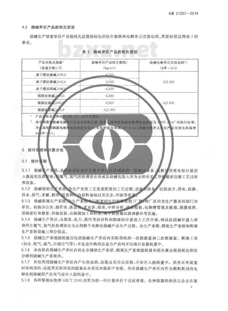 GB 21257-2014 烧碱单位产品能源消耗限额