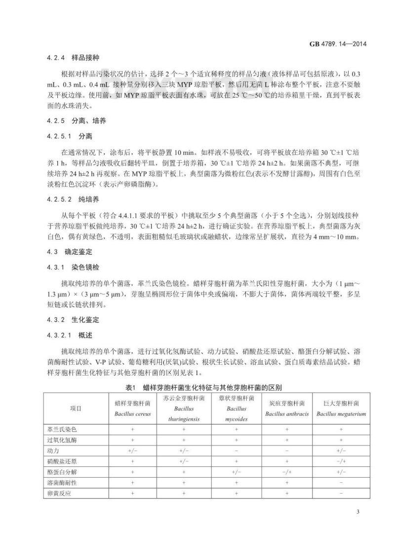 GB 4789.14-2014 食品安全国家标准 食品微生物学检验 蜡样芽胞杆菌检验