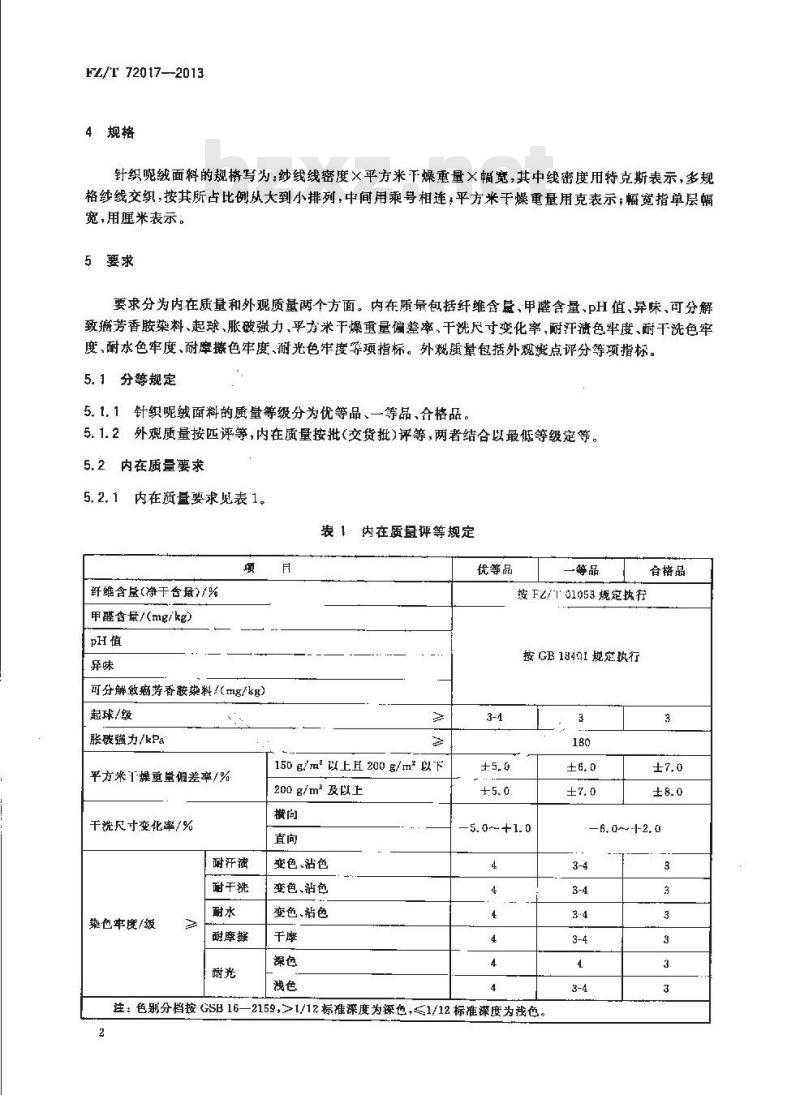 FZ/T 72017-2013 针织呢绒面料
