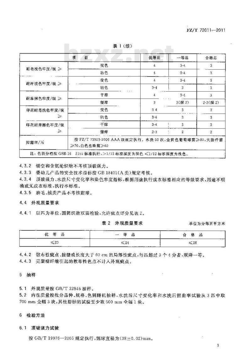 FZ/T 72011-2011 壳聚糖纤维混纺针织面料