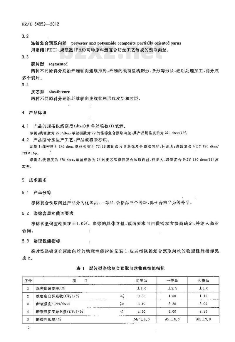 FZ/T 54059-2012 涤锦复合预取向丝