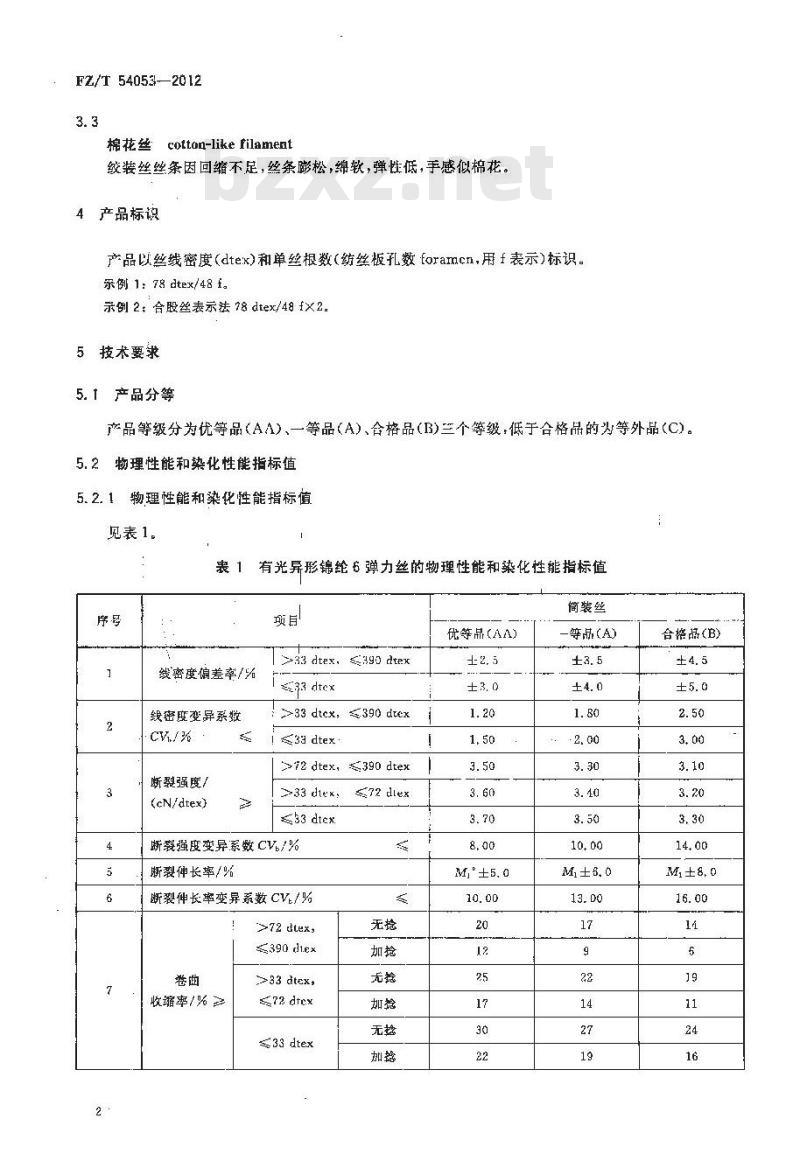 FZ/T 54053-2012 有光异形锦纶6弹力丝
