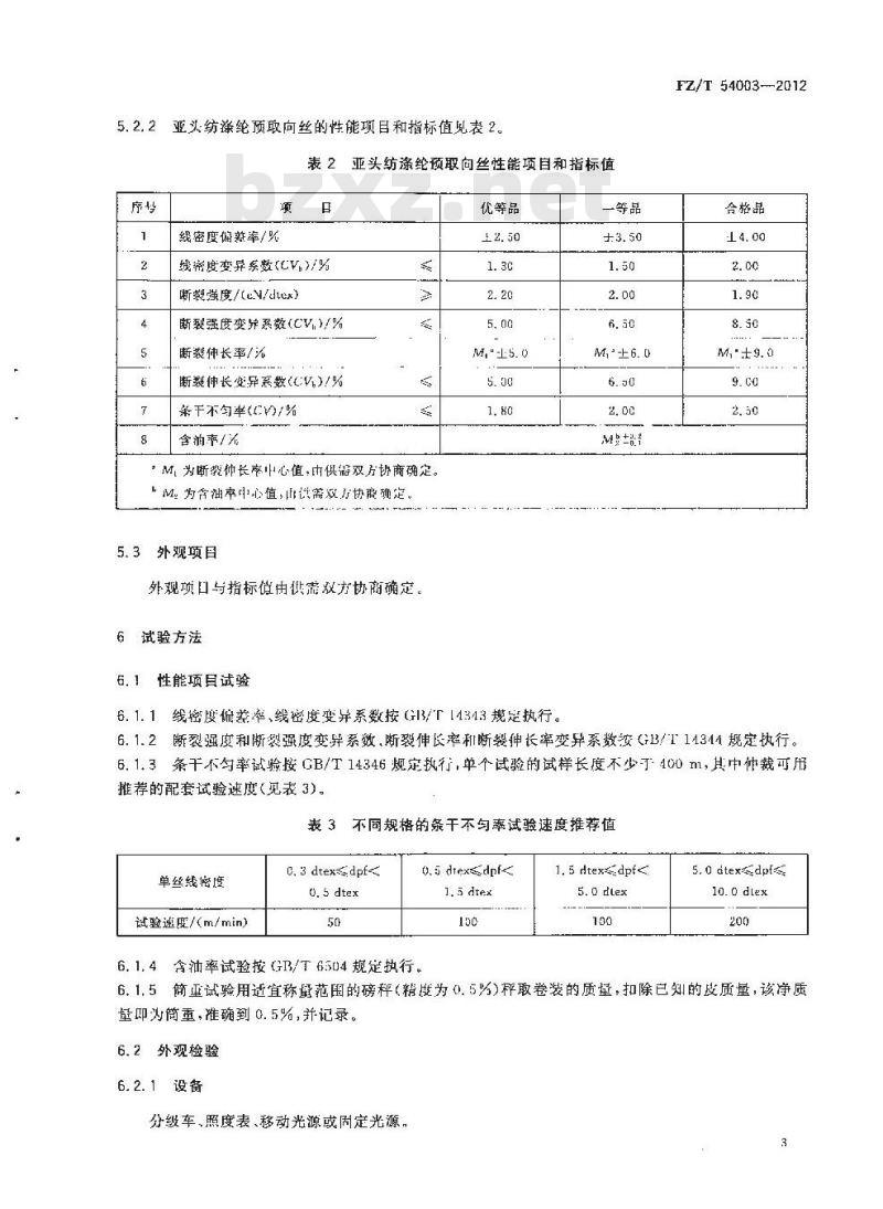 FZ/T 54003-2012 涤纶预取向丝
