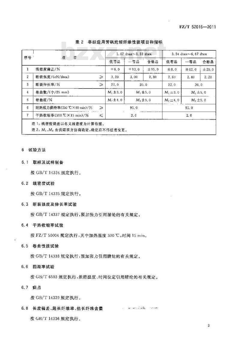 FZ/T 52016-2011 芳砜纶短纤维
