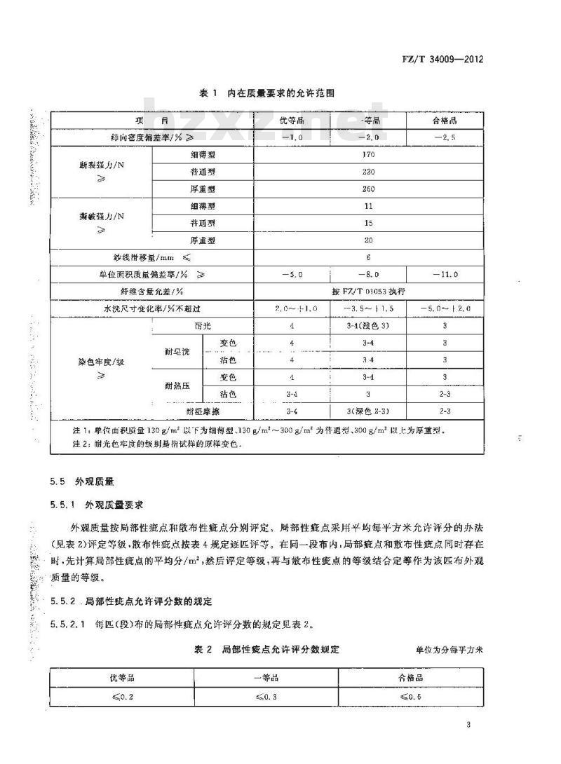 FZ/T 34009-2012 亚麻(或大麻)棉混纺印染布
