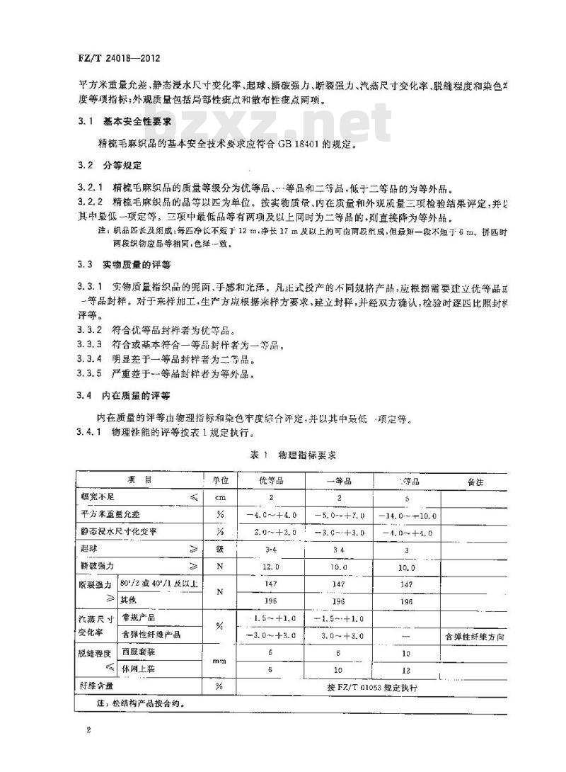 FZ/T 24018-2012 精梳毛麻织品
