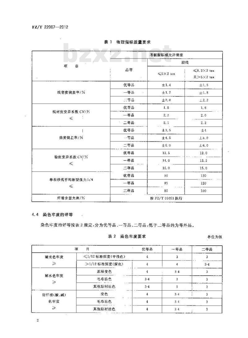 FZ/T 22007-2012 超高支精梳羊绒机织纱
