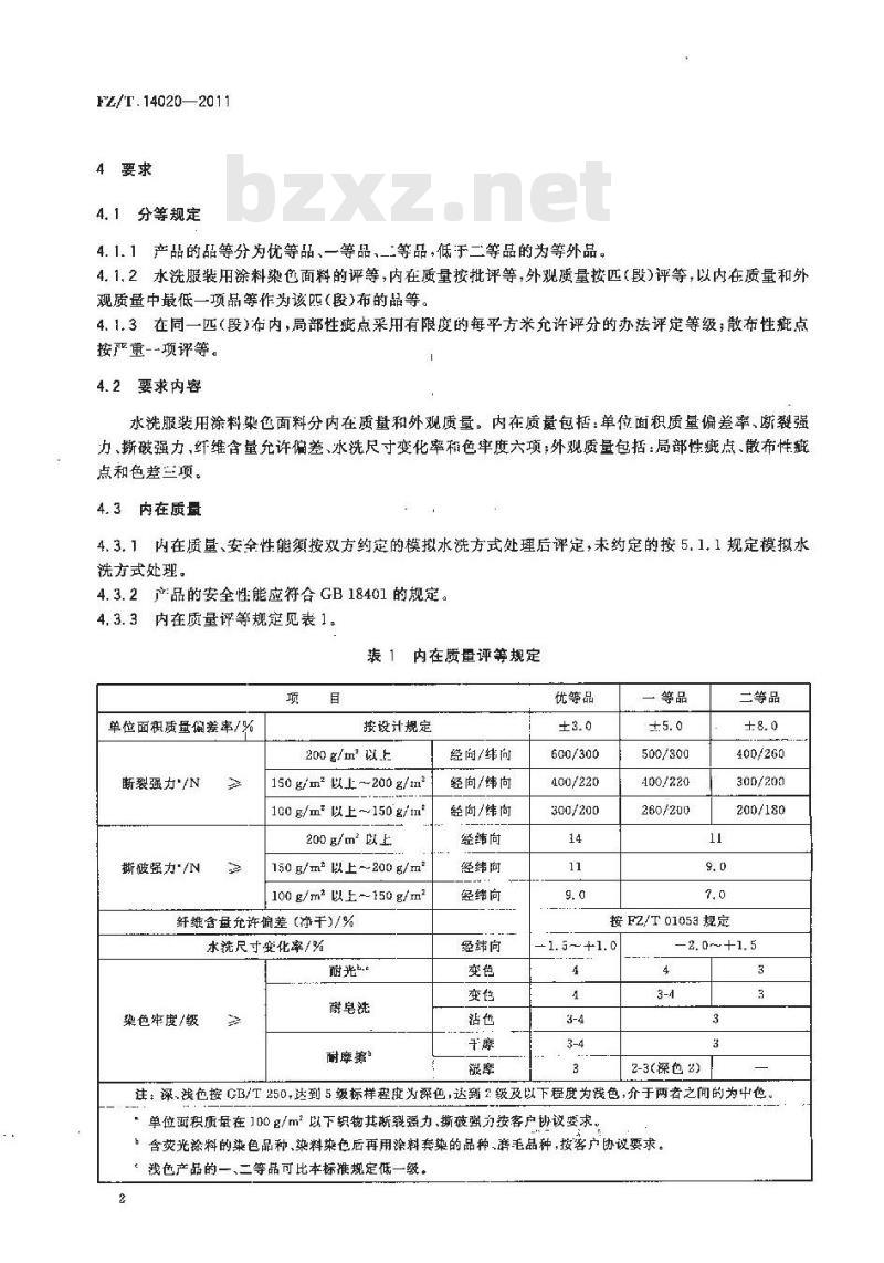 FZ/T 14020-2011 水洗服装用涂料染色面料