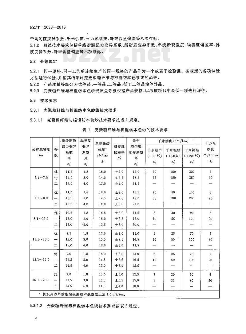 FZ/T 12038-2013 壳聚糖纤维与棉混纺本色纱线