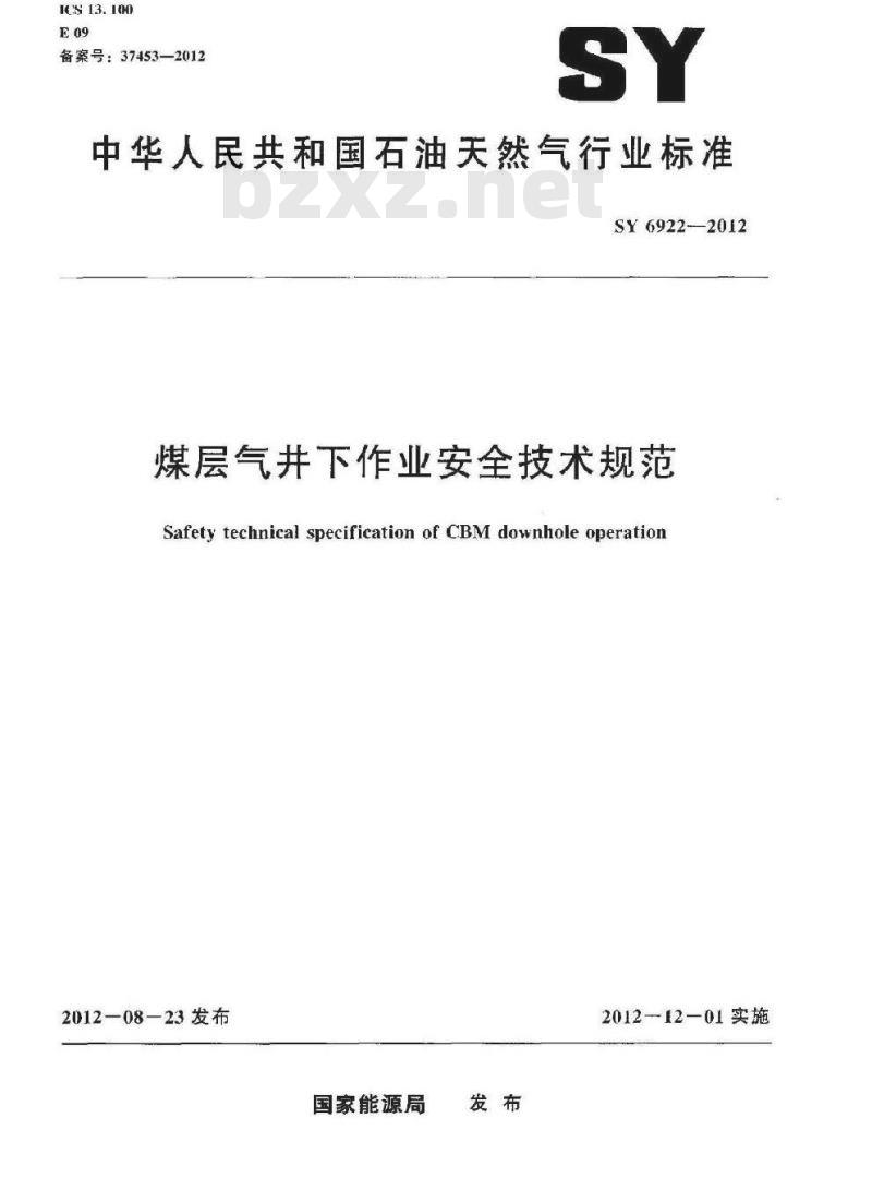 SY 6922-2012 煤层气井下作业安全技术规范
