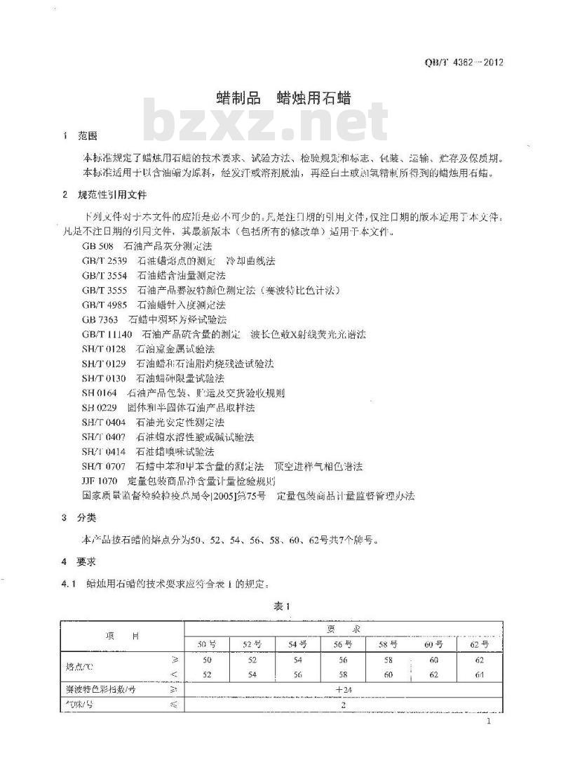 QB/T 4362-2012 蜡制品 蜡烛用石蜡