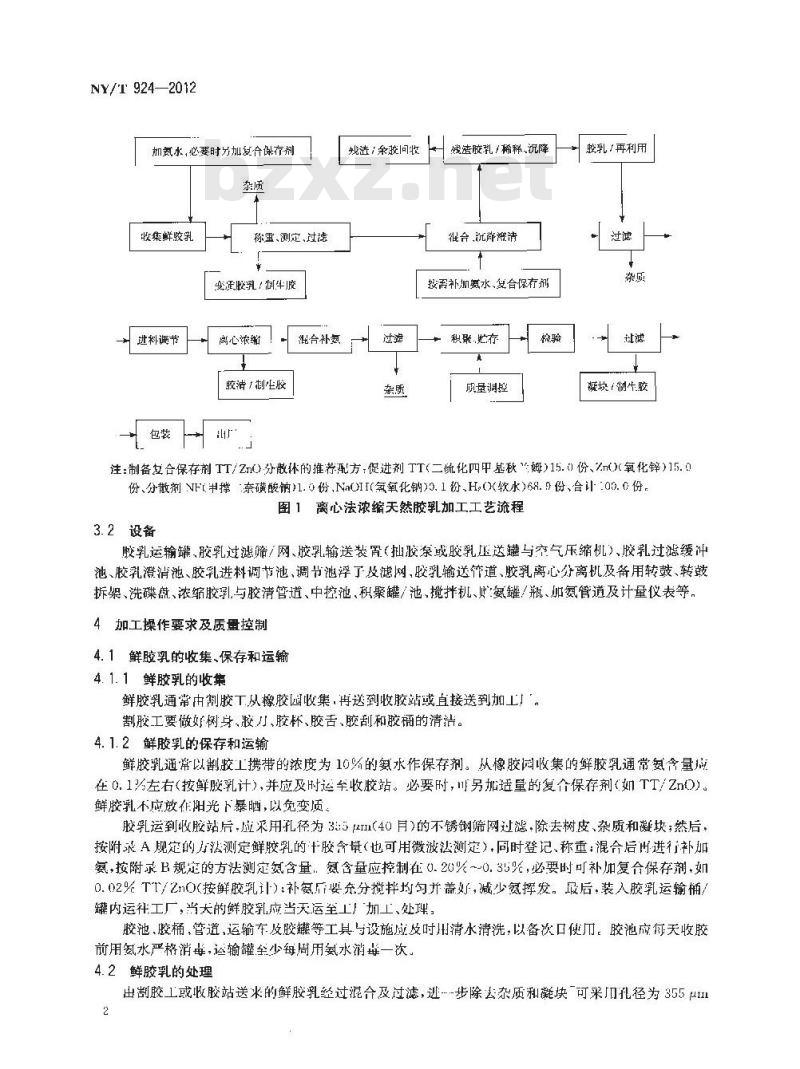 NY/T 924-2012 浓缩天然胶乳 氨保存离心胶乳加工技术规程