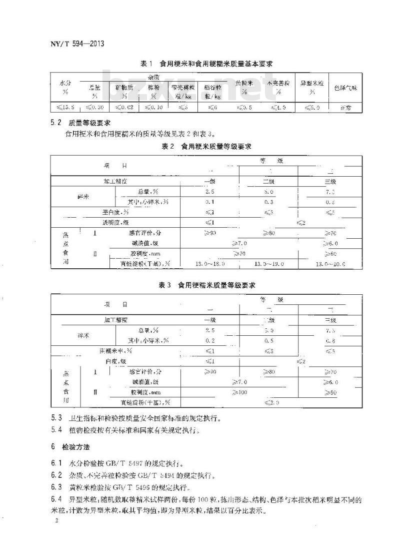 NY/T 594-2013 食用粳米