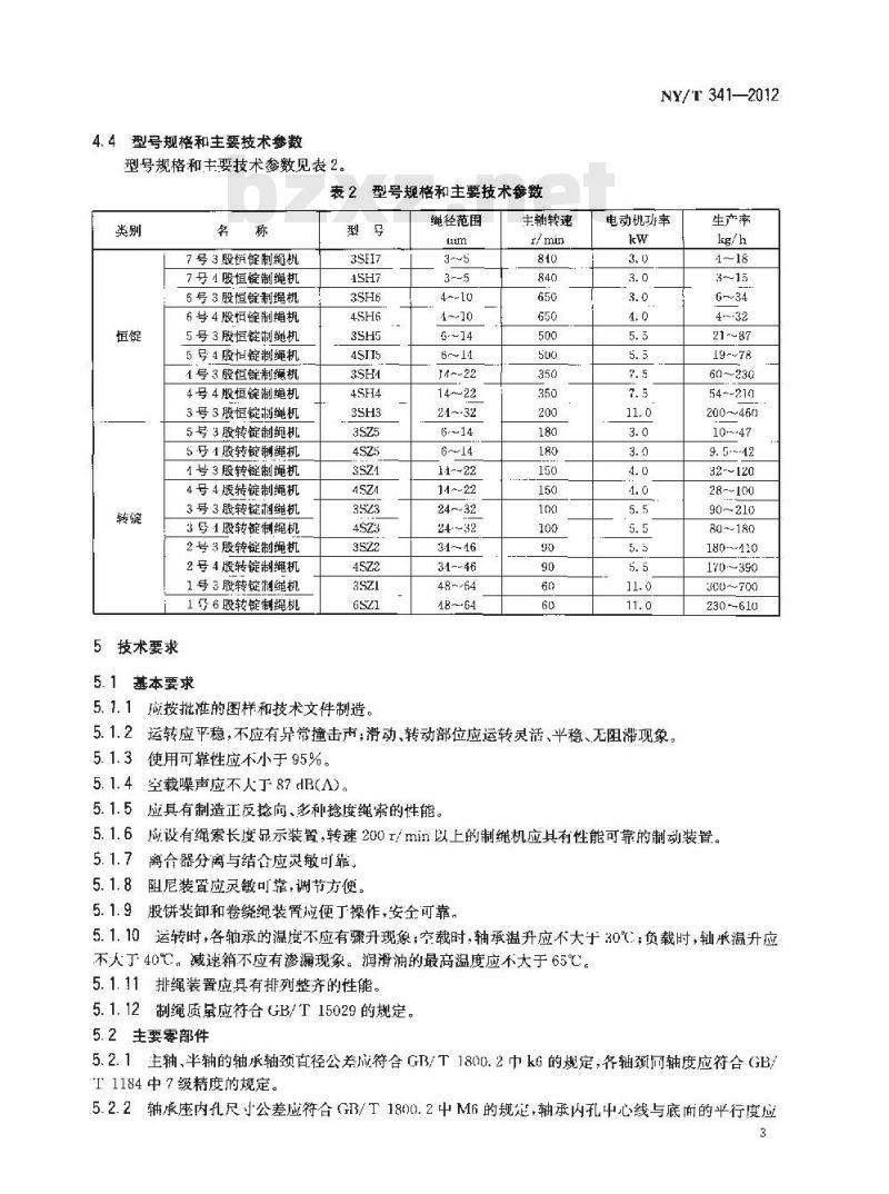 NY/T 341-2012 剑麻加工机械 制绳机