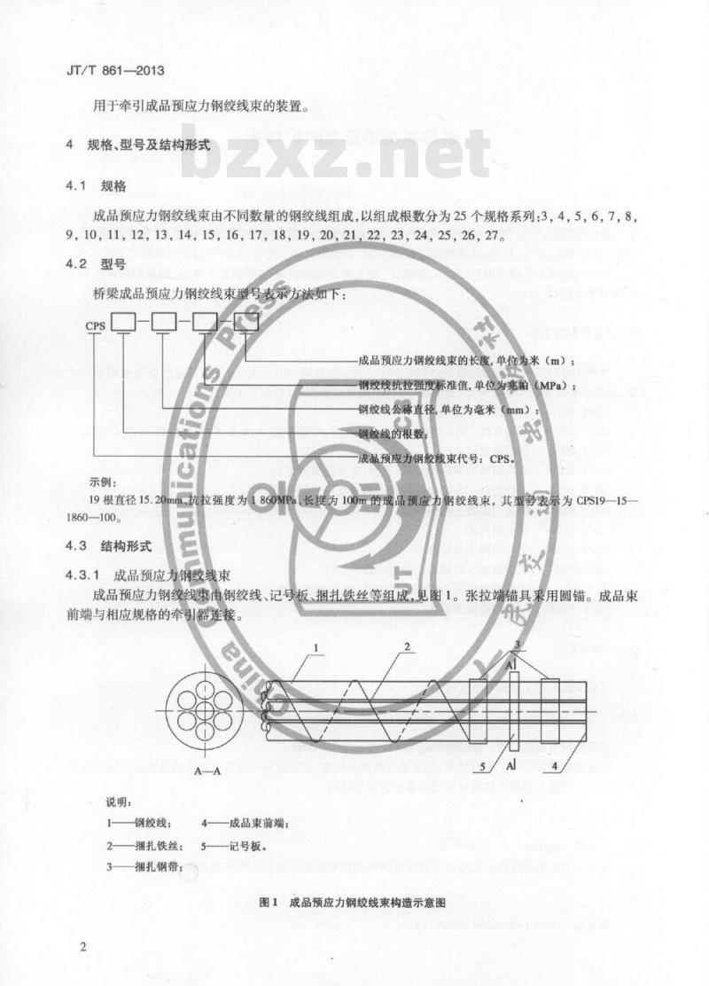 JT/T 861-2013 桥梁成品预应力钢绞线束