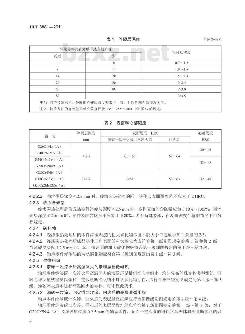 JB/T 8881-2011 滚动轴承 零件渗碳热处理 技术条件