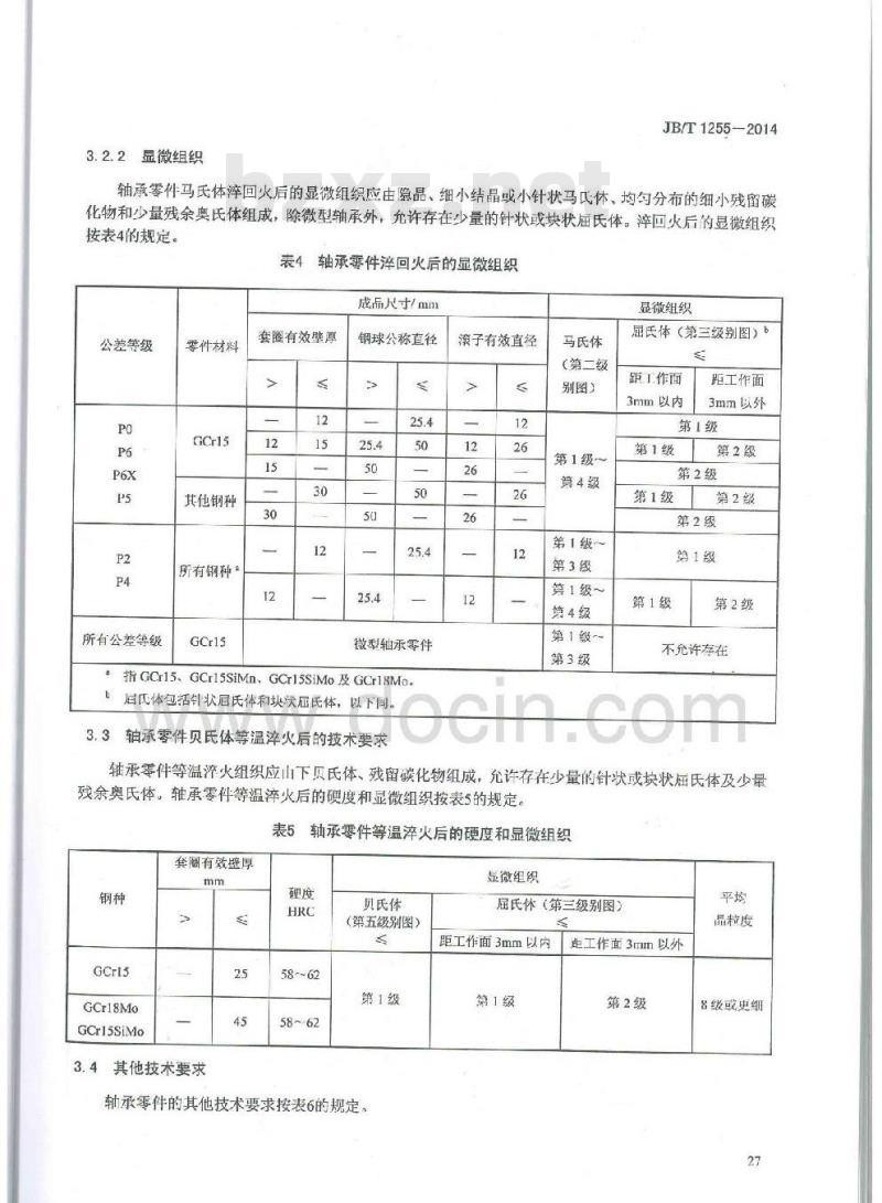 JB/T 1255-2014 滚动轴承 高碳铬轴承钢零件热处理技术条件