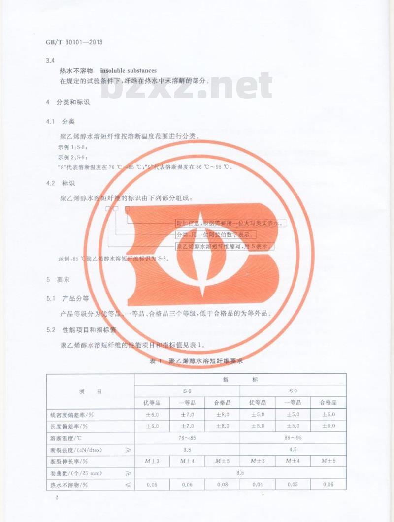 GB/T 30101-2013 聚乙烯醇水溶短纤维