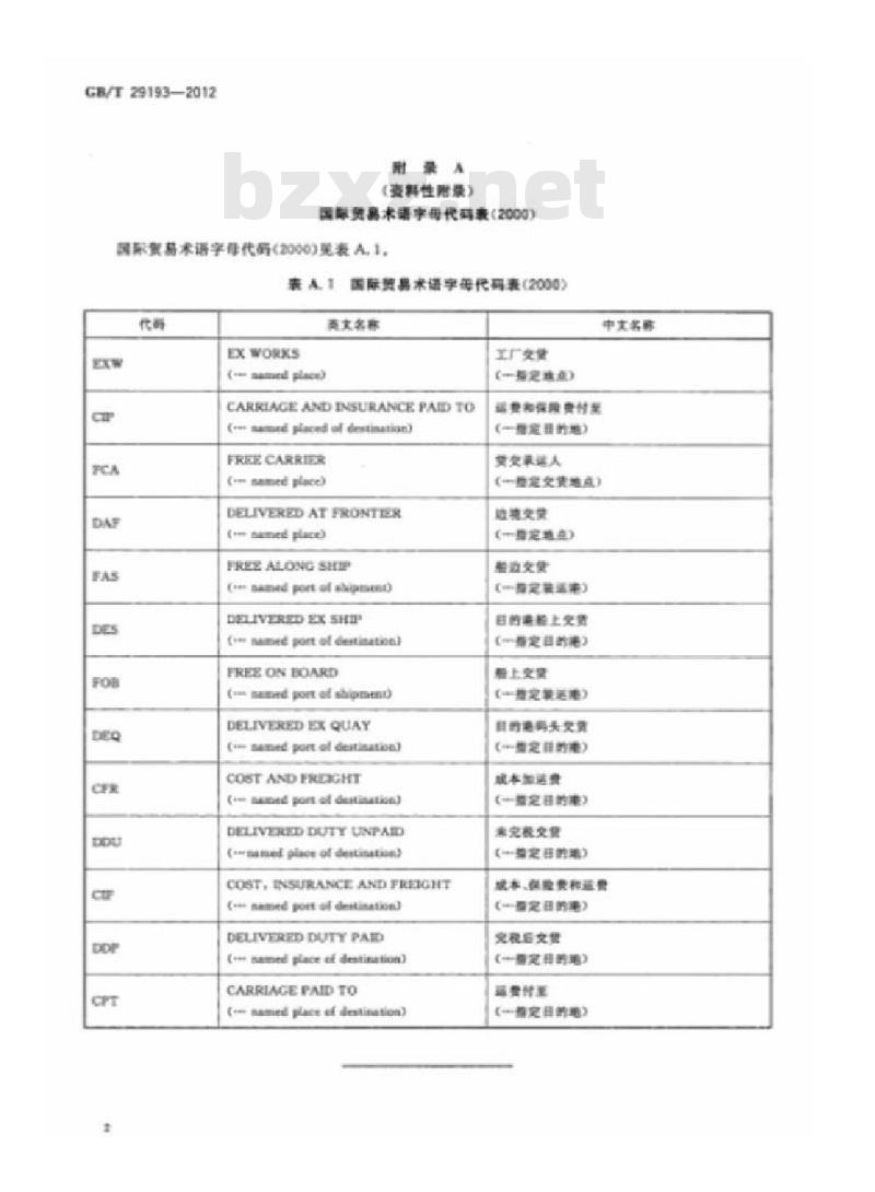 GB/T 29193-2012 国际贸易术语字母代码