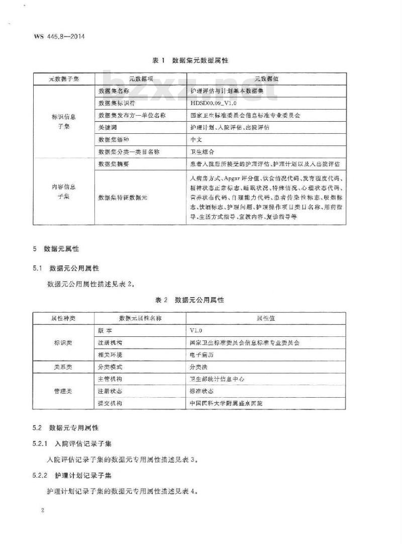 WS 445.8-2014 电子病历基本数据集 第8部分:护理评估与计划