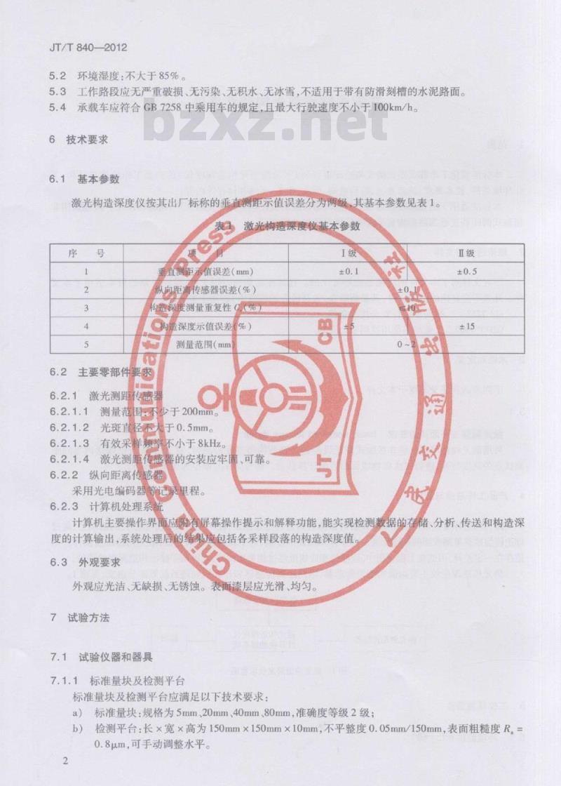 JT/T 840-2012 车载式路面激光构造深度仪