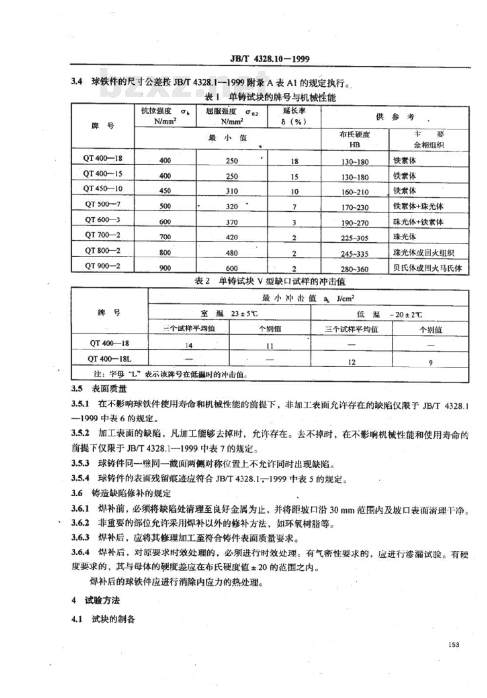 JB/T 4328.10-1999 电工专用设备 球墨铸铁件通用技术条件