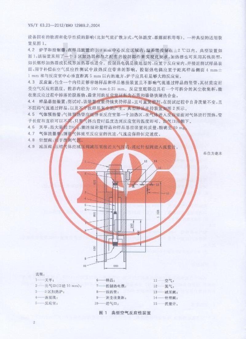 YS/T 63.23-2012 铝用炭素材料检测方法 第23部分:预焙阳极空气反应性的测定 热重法