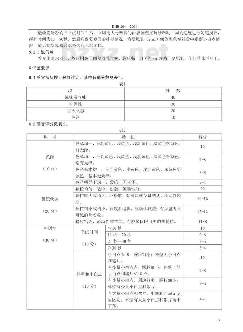 RHB 204-2004 婴儿配方乳粉感官评鉴细则